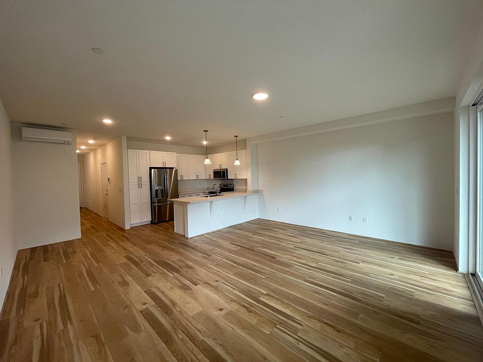 Living, Dining and Kitchen with 9' High Ceiling. Brand new vinyl flooring throughout
