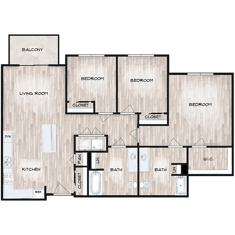 Floor plan 3 Bed 2 Bath A
