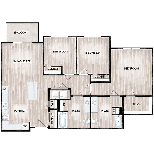 Floor plan 3 Bed 2 Bath A