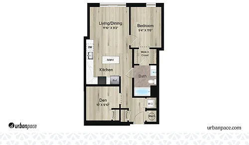 Floor plan 1B 1BA Den