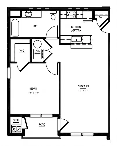 Floor plan 1 Bed/1 Bath-2B-A2a Phase II
