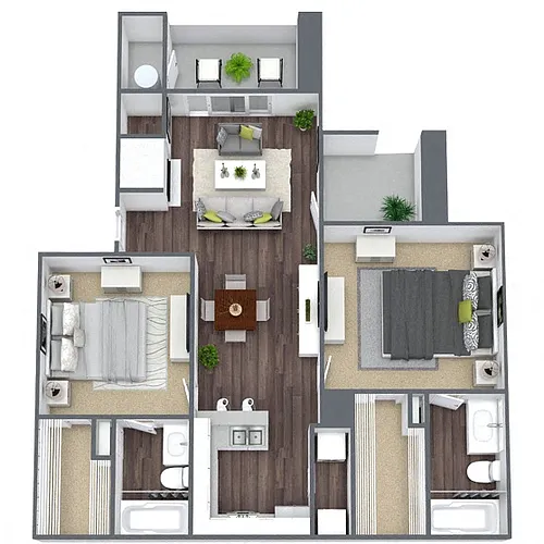 Floor plan B1: 2 Bed 2 Bath