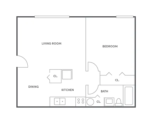 Floor plan 1 BR, 1 BA - Original