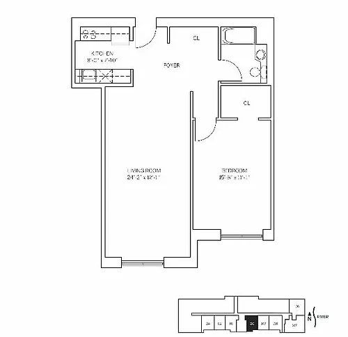 Floor plan ROOSEVELT HOUSE - 1 Bedroom One Bathroom