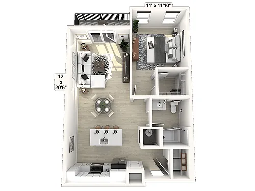 Floor plan A11 - 1 Bedroom 1 Bathroom