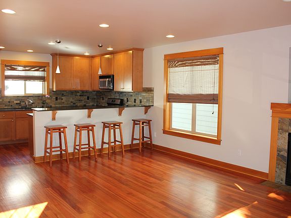 Dining and kitchen spaces, looking back from the living room