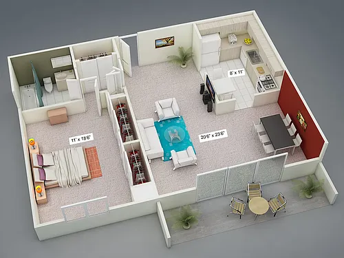 Floor plan One Bedroom One Bath Deluxe