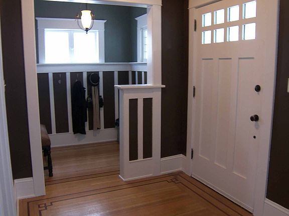 Foyer and Courting Room with ribbon inlaid oak floors