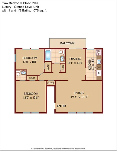 Floor plan $2.31/sq.ft. - Two Bedroom Luxury/1.5 Baths