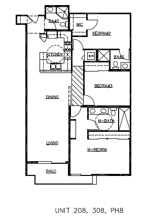 Floor plan Three-Bedroom Three-Bathroom - I