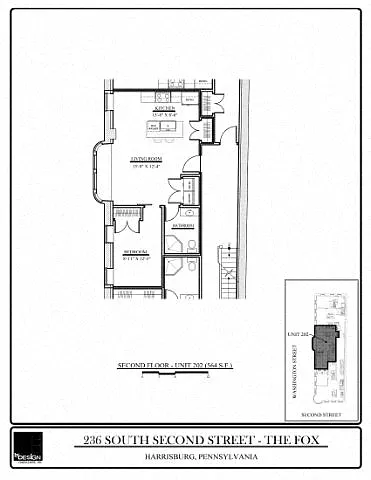 Floor plan FOX - 202- 1 Bedroom - 1 Bathroom