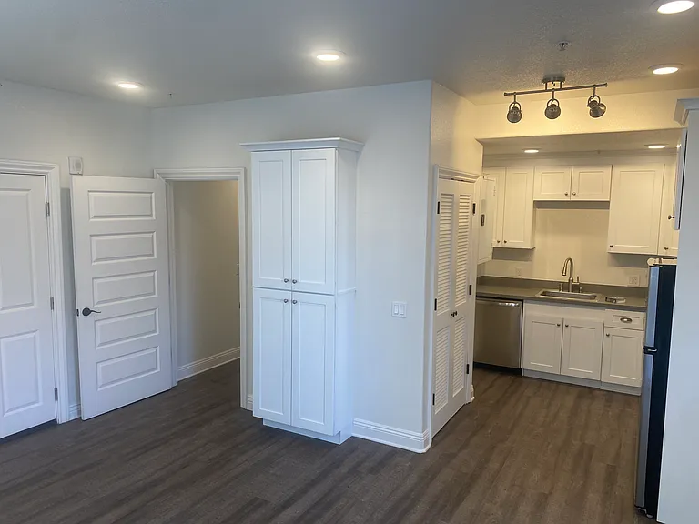 Full kitchen including stainless dishwasher, oven, refrigerator, microwave and disposal.