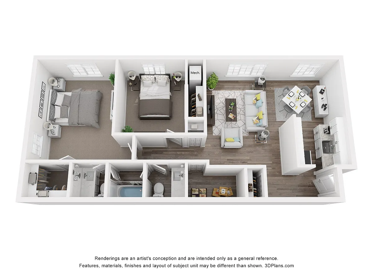 Floor plan 2 Bed, 1.5 Bath - Deluxe