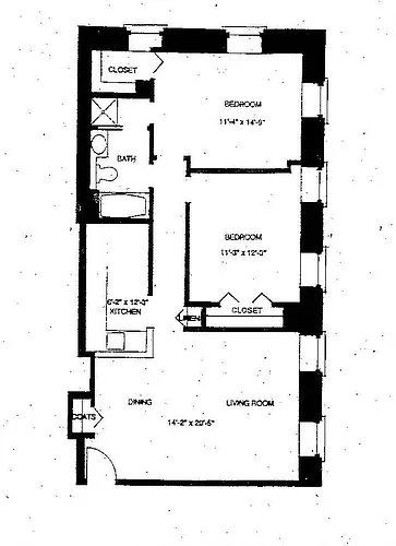 Floor plan Mass Mills II 2BR/1BA