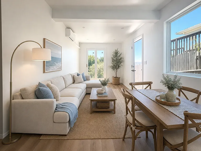 Bright open living room with sliding doors to private outdoor space
(listing does NOT include any furniture)