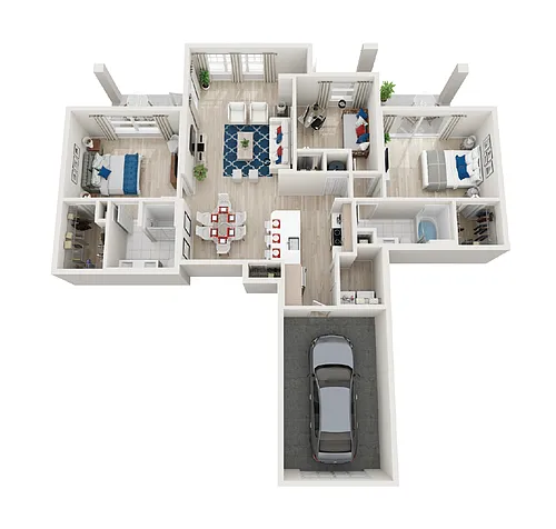 Floor plan C4-3BR-2BA-1406-1417sf