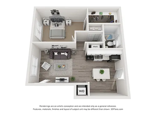 Floor plan 1 Bedroom, 1 Bathroom (Large)