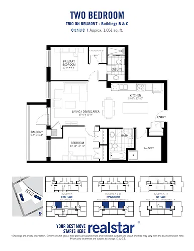 Floor plan 2 Bed 2 Bath (Orchid C)