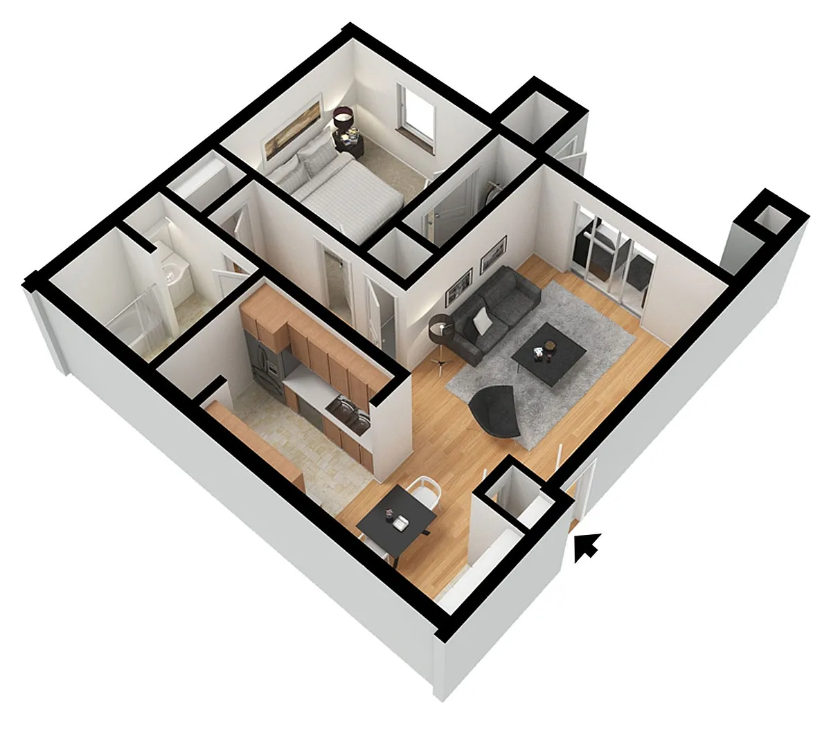 Floor plan 1 Bedroom, 1 Bathroom Large