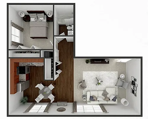 Floor plan L Shape 1 Bedroom 1 Bath 700 sq ft
