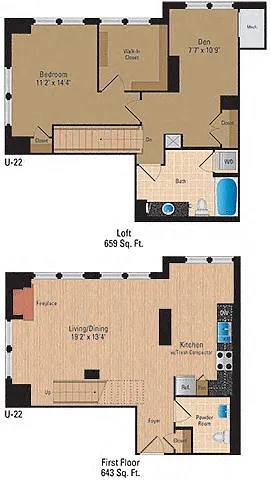 Floor plan 1 Bedroom + Loft, 1 Bath 1302 SF AL7