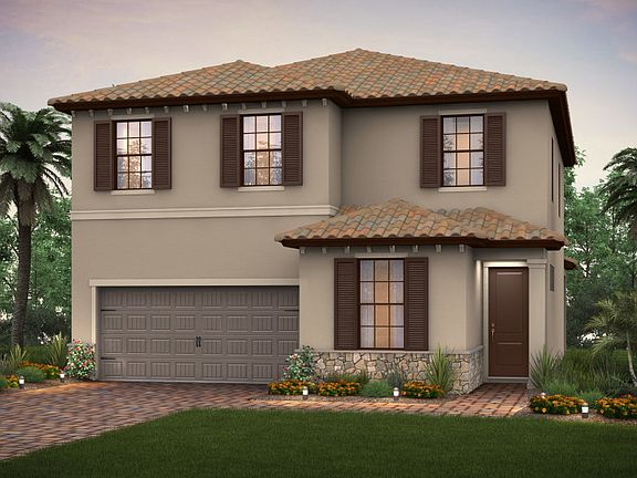 The Riverwalk, a two-story family home with a 2 car garage, shown with Home Exterior FM3C
