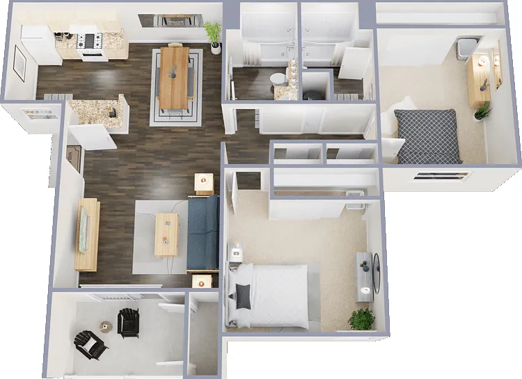 2 Bed 2 Bath Floorplan Diagram
