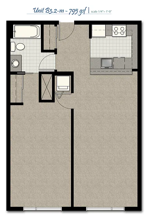Floor plan One Bedroom B3.2-M