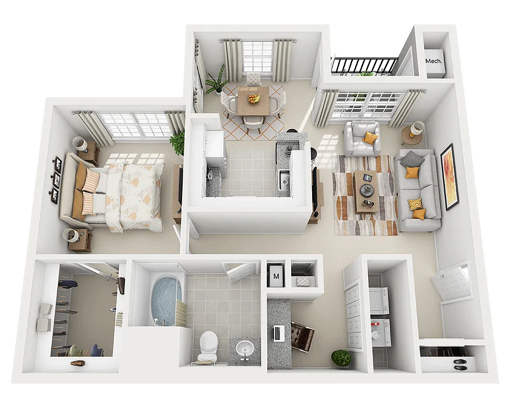 Floor plan One Bedroom A1D