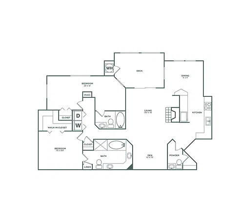 Floor plan Two Bedroom Two and a Half Bath (1324 SF)
