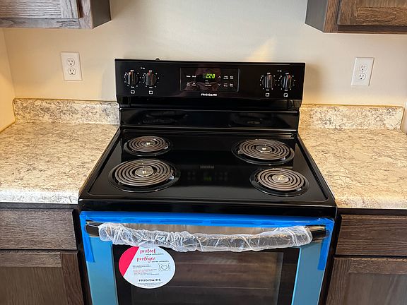 Stainless Frigidaire range and vent hood.