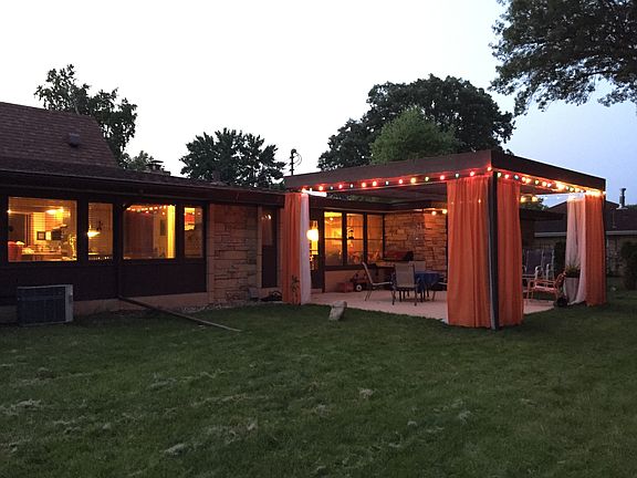 Backyard patio at dusk