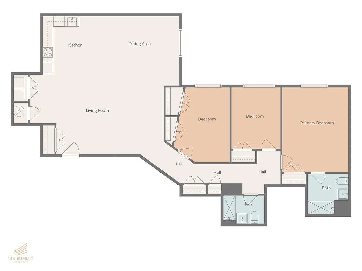 Floor plan Three Bed Two Bath - 05 Line - 8th to 9th Fl