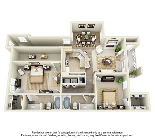 Floor plan Plan B1 - 2 Bed 2 Bath
