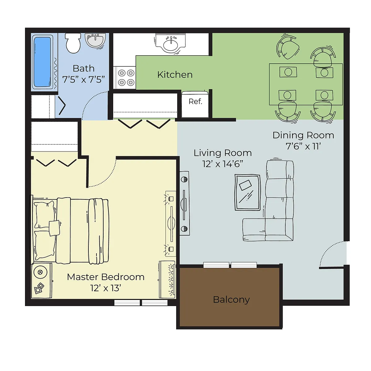 Floor plan One Bedroom Dog Friendly