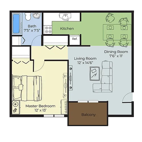 Floor plan One Bedroom Dog Friendly