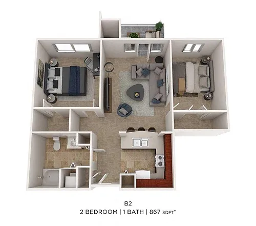 Floor plan Two Bedroom- 867 sqft