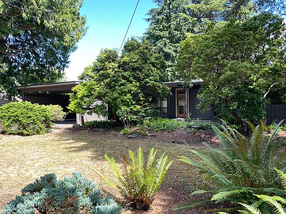 Front of House from street, privacy screen from mature shrubs