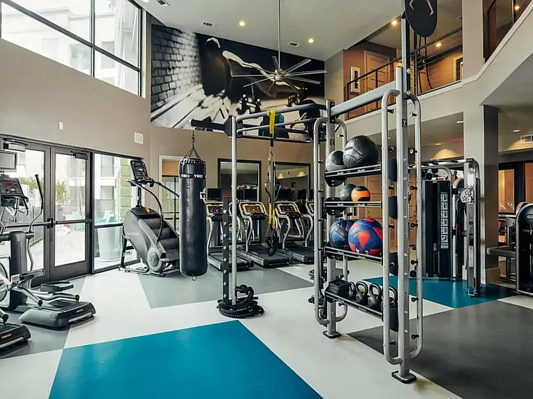 Fully Equipped Fitness Room Featuring Cardio Equipment and Functional Trainer