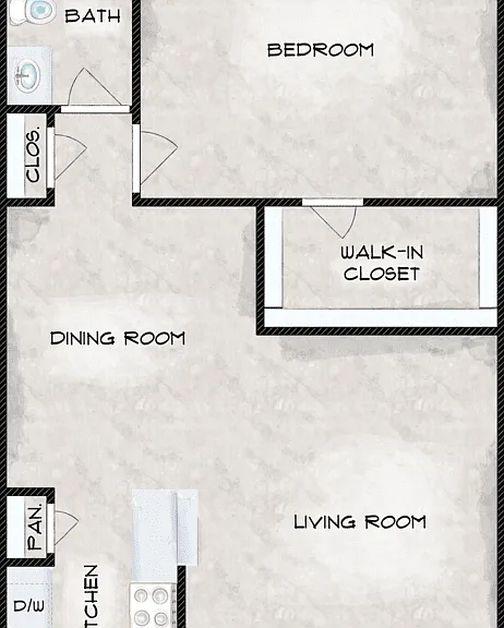 One Bed One Bath D Floorplan Diagram