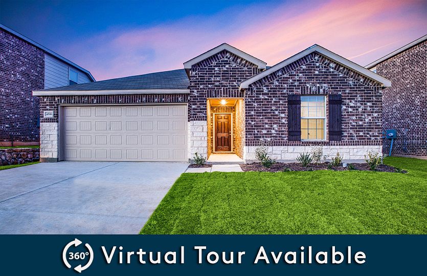 The Rayburn, a one-story home with 2-car garage, shown with Home Exterior Q