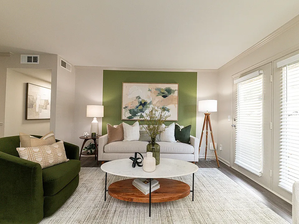 Spacious living room with hardwood-style flooring