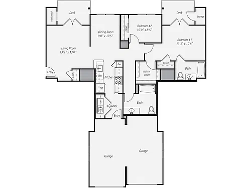Floor plan 2BR-2BA-2GAR
