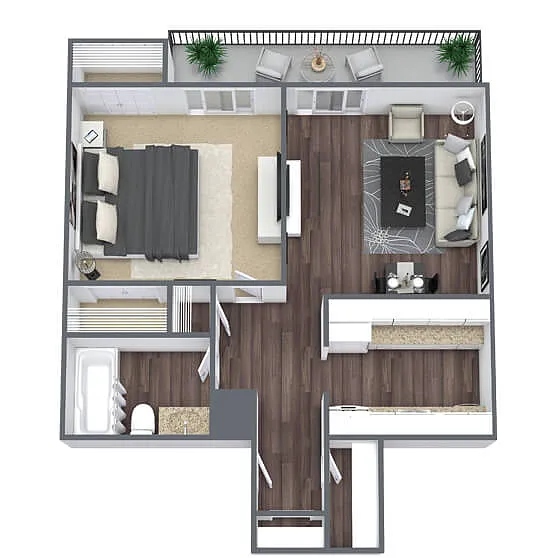 Floor plan A1: 1 Bed 1 Bath