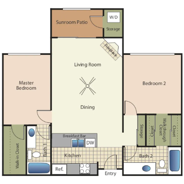 Floor plan 2 Bedroom 2 Baths 22B
