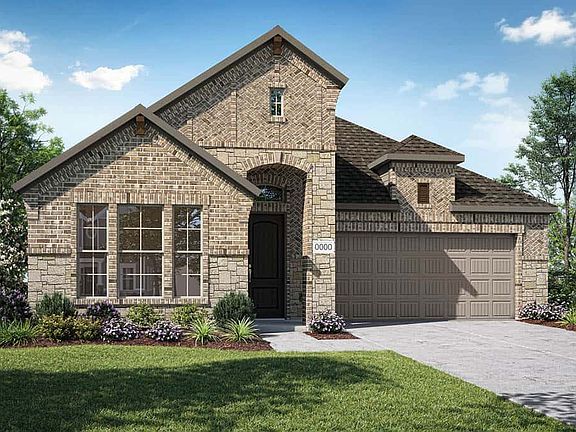 Elevation F is a single story, brick and stone elevation with arched entry and decorative brick corb