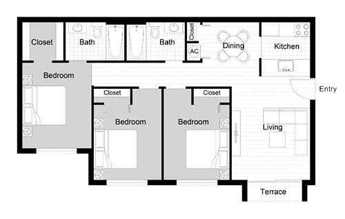 Floor plan 3 Bed 2 Bath