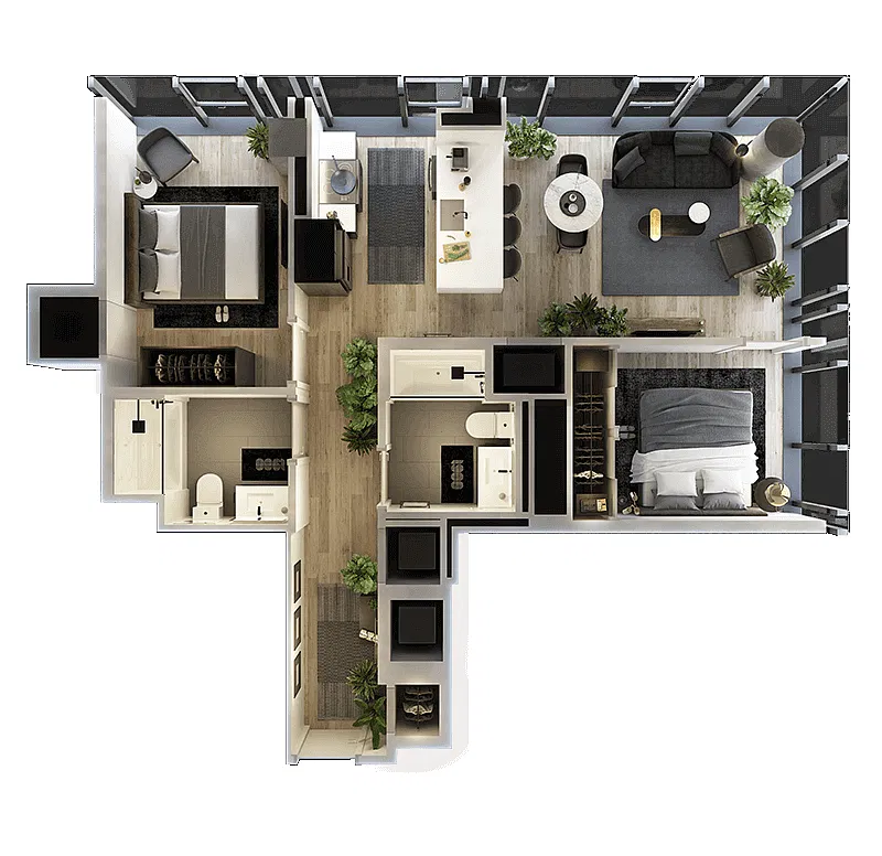 Floor plan 2 Bed-2 Bath-T-9b