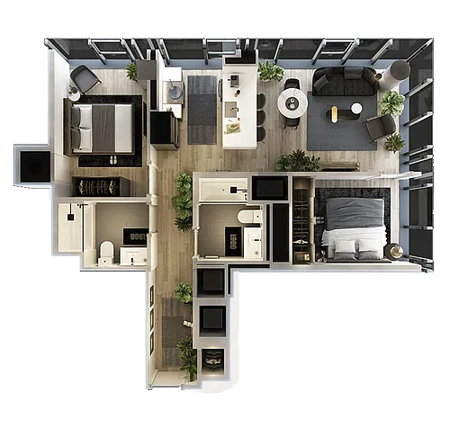 Floor plan 2 Bed-2 Bath-T-9