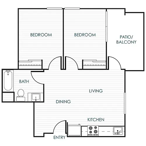 Floor plan 2-Bedroom 1-Bathroom Traditional Unit
